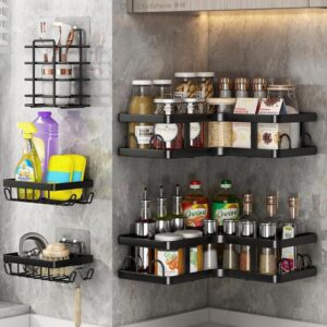 Multipurpose 5pcs set Rectangular and corner Shower caddy shelf/5in1 bathroom shelfs Wall organizer