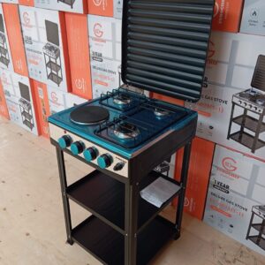 Eurochef 3 gas +1 electric standing cooker with shelves.