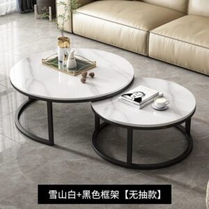 Modern Luxury 2in1 pure  Marble Nesting tables with black stand